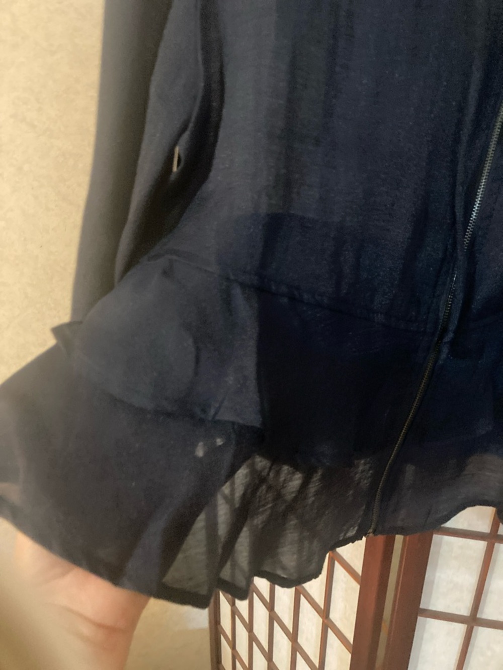 TAE'S Navy Ruffle Zip-Front Lightweight Jacket - Picture 2 of 10